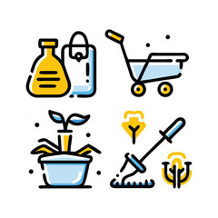 Gardening illustration icons set on white background. 