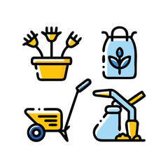 Gardening illustration icons set on white background. 