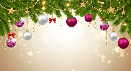 Festive Christmas Garland with Colorful Ornaments on Gold Backdrop