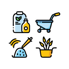 Gardening illustration icons set on white background. 