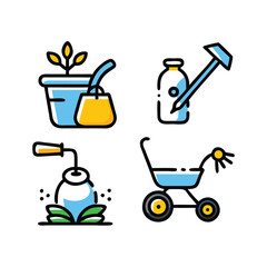 Gardening illustration icons set on white background. 