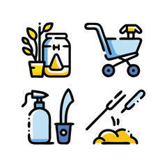 Gardening illustration icons set on white background. 