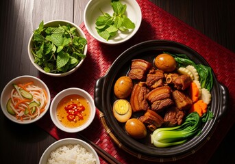 Vietnamese Braised Pork Belly in Clay Pot with Vegetables &ndash; Traditional Home-Cooked Meal