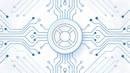 Futuristic Blue Circuit Board with Central Circular Element and Glowing Dots technology digital technology, background, new, latest, web, ai background, futuristic hud, cyber security, neural network