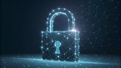 Futuristic Digital Lock Icon with Network Connections and Glowing Blue Light security technology technology, background, new, latest, web, ai background, futuristic hud, cyber security, neural network