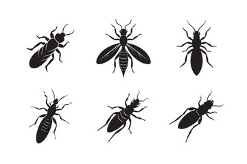 silhouette termite carrying wood set bundle