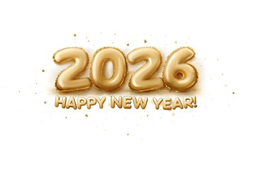 Gold 2026 Balloons with HAPPY NEW YEAR Text – Festive New Year Decoration on White Background
