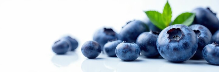 Obraz premium Fresh blueberries tumbling onto pristine white background, organic, falling, healthy