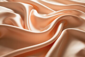The peach silk fabric is draped in soft, elegant waves, creating a luxurious texture