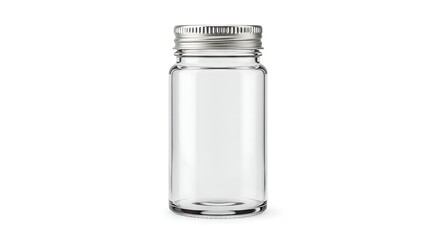 Empty Glass Jar with Metal Lid on Clean White Background