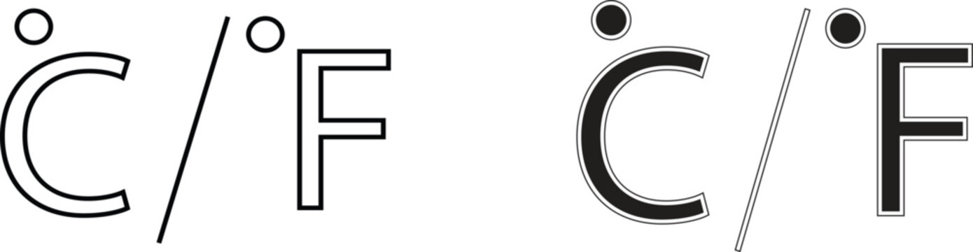 Celsius and Fahrenheit symbol icon for temperature measurement, climate indication and weather app design with transparent background
