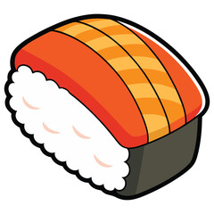 Cartoon Sushi Roll, Vibrant Orange Salmon Maki, Appetising Japanese Cuisine Illustration