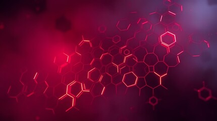 A futuristic digital background featuring an illuminated and interconnected network of hexagons in vibrant red and orange, representing technology, data, or science