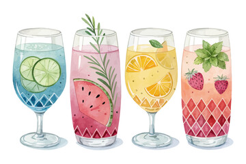 set of watercolor water glass vector illustration isolated on white background