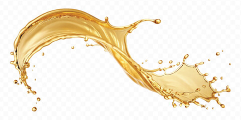 realistic smooth liquid gold or oil  splashes in curve style  isolated on transparent background