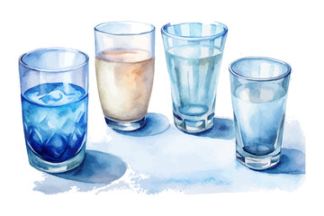 set of watercolor water glass vector illustration isolated on white background