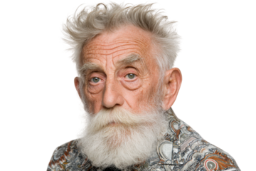 Elderly man portrait studio photography neutral background close-up. Isolated on transparent background, png.