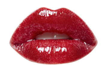 Glamorous red lips cosmetic photography studio environment close-up. Isolated on transparent background, png.