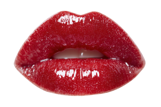 Glamorous red lips cosmetic photography studio environment close-up. Isolated on transparent background, png.