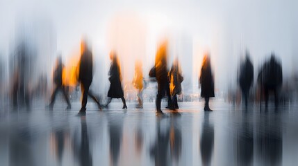 Motion blur background of people walking in a city, abstract urban lifestyle concept.