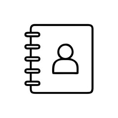 Outline icon of a contact book with visible binder rings and a simple person symbol on the cover page