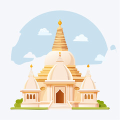 Fototapeta premium Artistic Illustration of a Serene Buddhist Temple with Golden Details