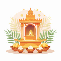 Ornate Golden Shrine with Offerings for a Religious Ceremony