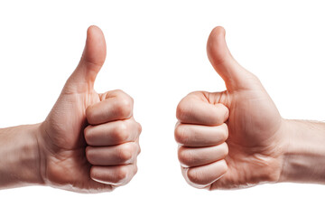 Two human hands giving thumbs up gesture against black background isolated on a transparent background 1