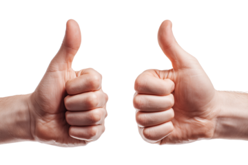 Two human hands giving thumbs up gesture against black background isolated on a transparent background 1