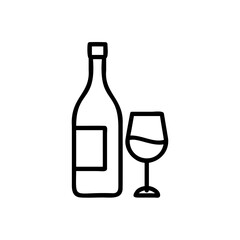 Outline wine bottle glass on drink beverage