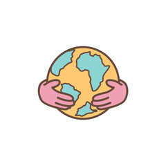 Hands hugging planet Earth. A loving symbol of environmental care, conservation, global unity, and protecting our world.