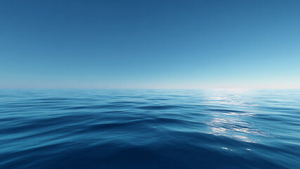 Obraz premium Serene Blue Ocean View: Calm Waves and Clear Sky Horizon