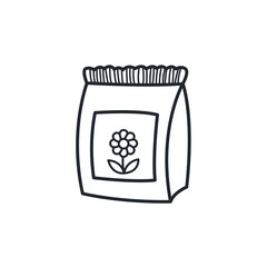 A packet of seeds with a small sprout symbol. Represents gardening, agriculture, new beginnings, growth, and biodiversity.