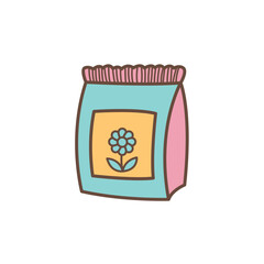 A packet of seeds with a small sprout symbol. Represents gardening, agriculture, new beginnings, growth, and biodiversity.