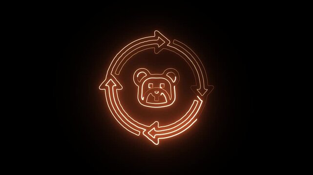 glowing neon block user icon isolated, black background, HD video motion graphic animation