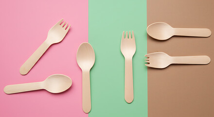Wooden Cutlery Set Spoons and Forks Displayed.