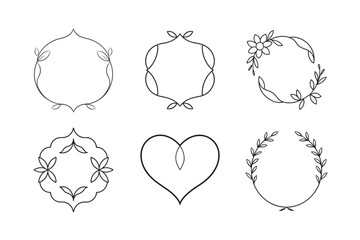 line art asymmetrical leaf frame set on white background