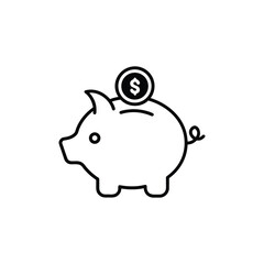 Piggy bank with coin icon isolated on white background