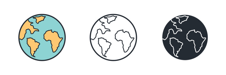 Obraz premium Simple flat vector icon of Planet Earth. Symbolizes global sustainability, environmental care, our world ecosystem, and a green future.