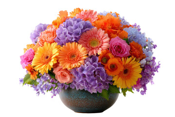 Obraz premium Vibrant floral arrangement indoor setting flower bouquet bright colors. Isolated on transparent background, png.