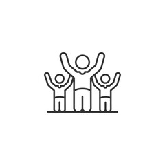 Fototapeta premium Three people celebrating with raised arms isolated on a white background