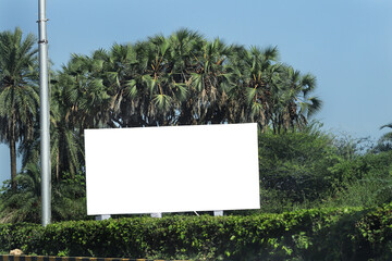 road said green background billboard on city road, outdoor advertising, mockup billing board in...