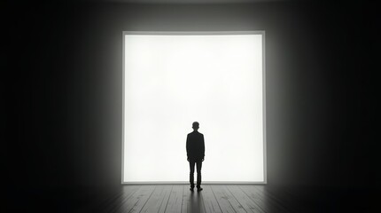 Obraz premium Abstract visual of pause and transition with person looking out to bright unknown