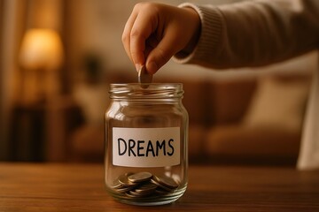 Saving for Dreams – Hand Putting Coin in Jar 