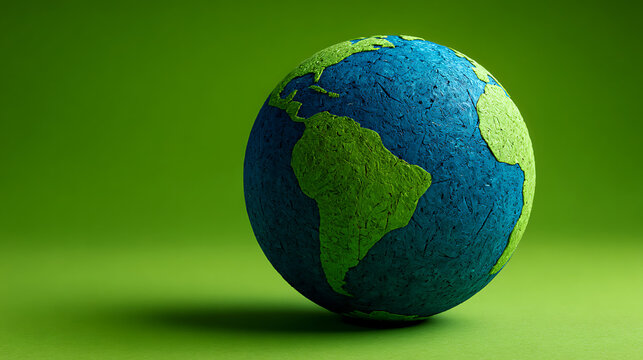 Colorful textured globe representing Earth on a vibrant green background for educational use