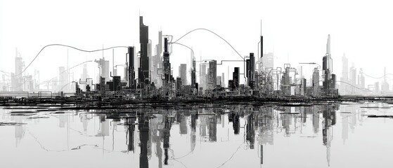 Fototapeta premium Abstract city reflected on water. Ideal for illustrating urban planning