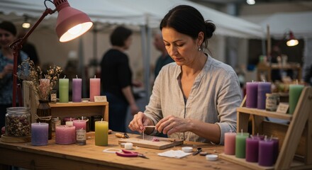 Fototapeta premium Woman making candles at a market stall