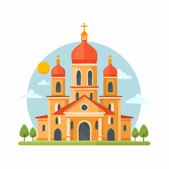 Fototapeta premium Cartoon illustration of a church with domes and crosses