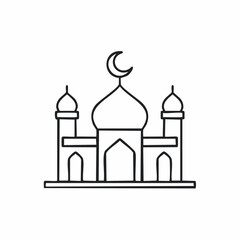 Minimalist Mosque Illustration with Crescent Moon and Dome Topped Towers