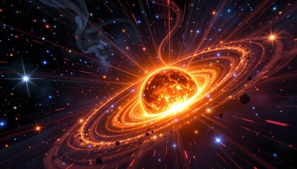 Obraz premium a galactic supernova explosion illuminating surrounding stars, cosmic radiation waves spreading outward